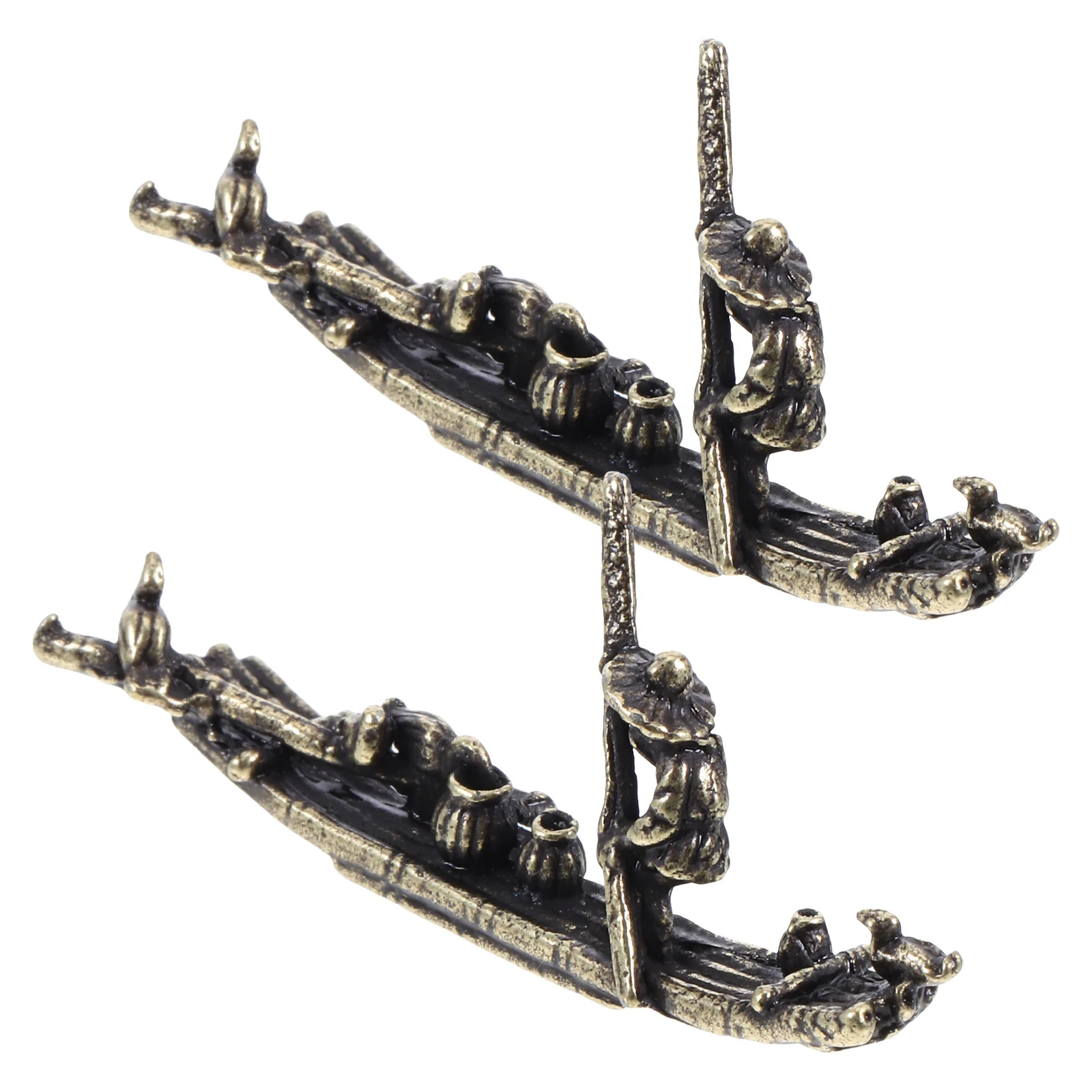 

2pcs Mini Brass Fishing Boat Exquisite Micro Landscape Statue Realistic Fisherman Rowing Decor Desktop Sand Table Accessories