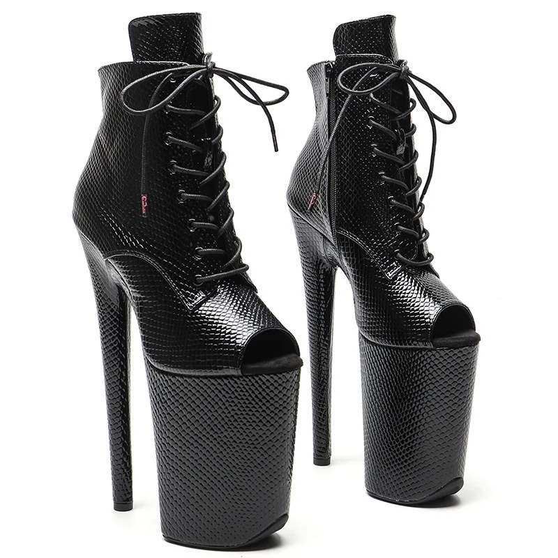 

Leecabe 23CM/9inches Snake PU Upper Open Toe Ankle boots Pole dance shoes High Heels Pole Dance boot