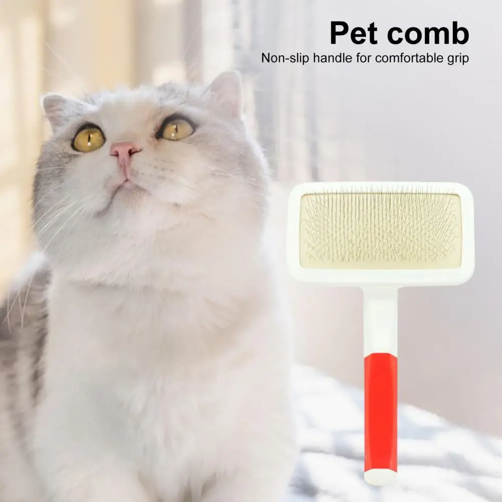Latex Pet Comb Stainless Steel Pet Comb with Anti-slip Handle Portable Dog Cat Grooming Brush Durable Fluffy Hair Detangling