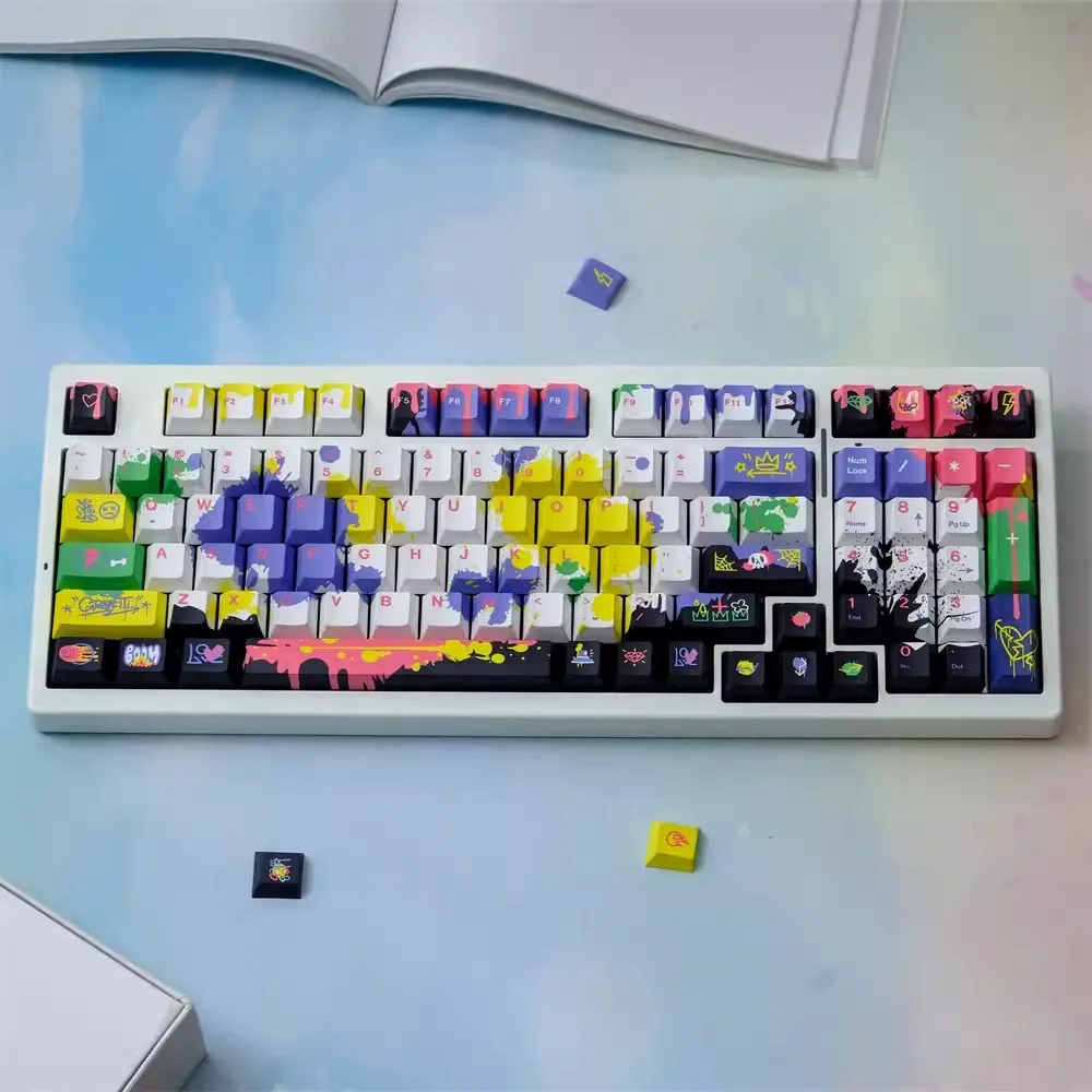 

151 Keys/set Graffiti Keycap PBT Dye Sublimation Key Caps Cherry Profile Keycap For MX Switch Keyboard 61/64/66/68/75/87/980