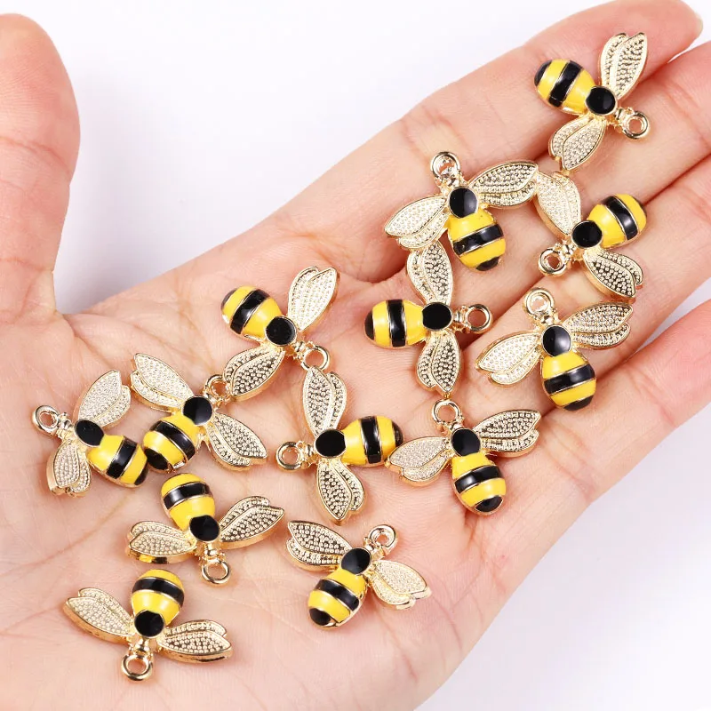 

10Pcs 22*17mm Gold Colour Alloy Enamel Bee Pendant Oil Dripping Animal Charms for Jewelry Making DIY Necklace Earrings Accessory