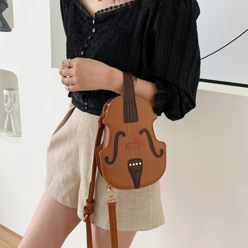 Creative Violin Female Crossbody Bag PU Leather Small Backpacks for Women Luxury Design Thread Ladies Fashion Shoulder Bag