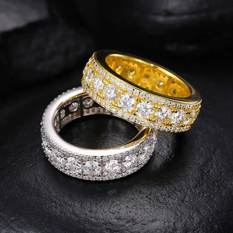 

Custom S925 Sterling Silver Rapper Ring VVS Cuban Hip Hop Eternity Diamond Mens Rings Moissanite