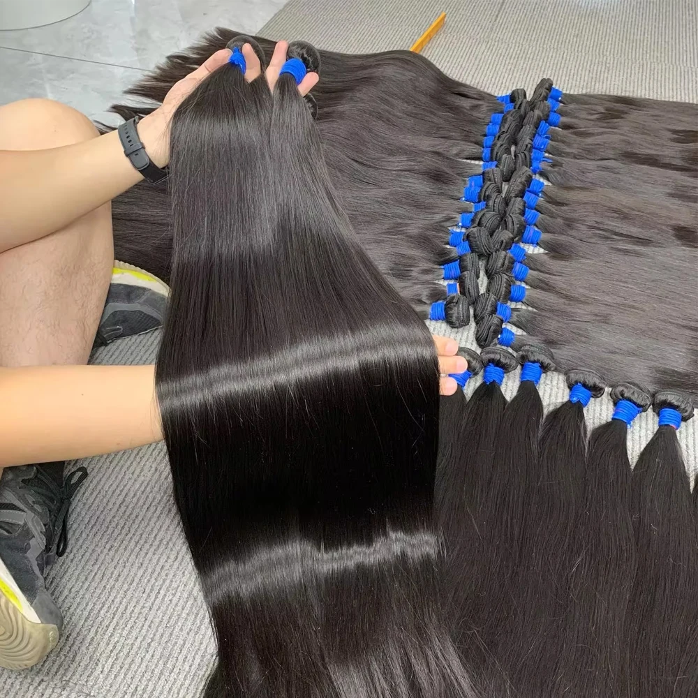 30 32 Inch Bone Straight Bundles with Closure Brazilian Double Drawn Raw Human Hair Bundles with Closure  3 Bundles with Closure