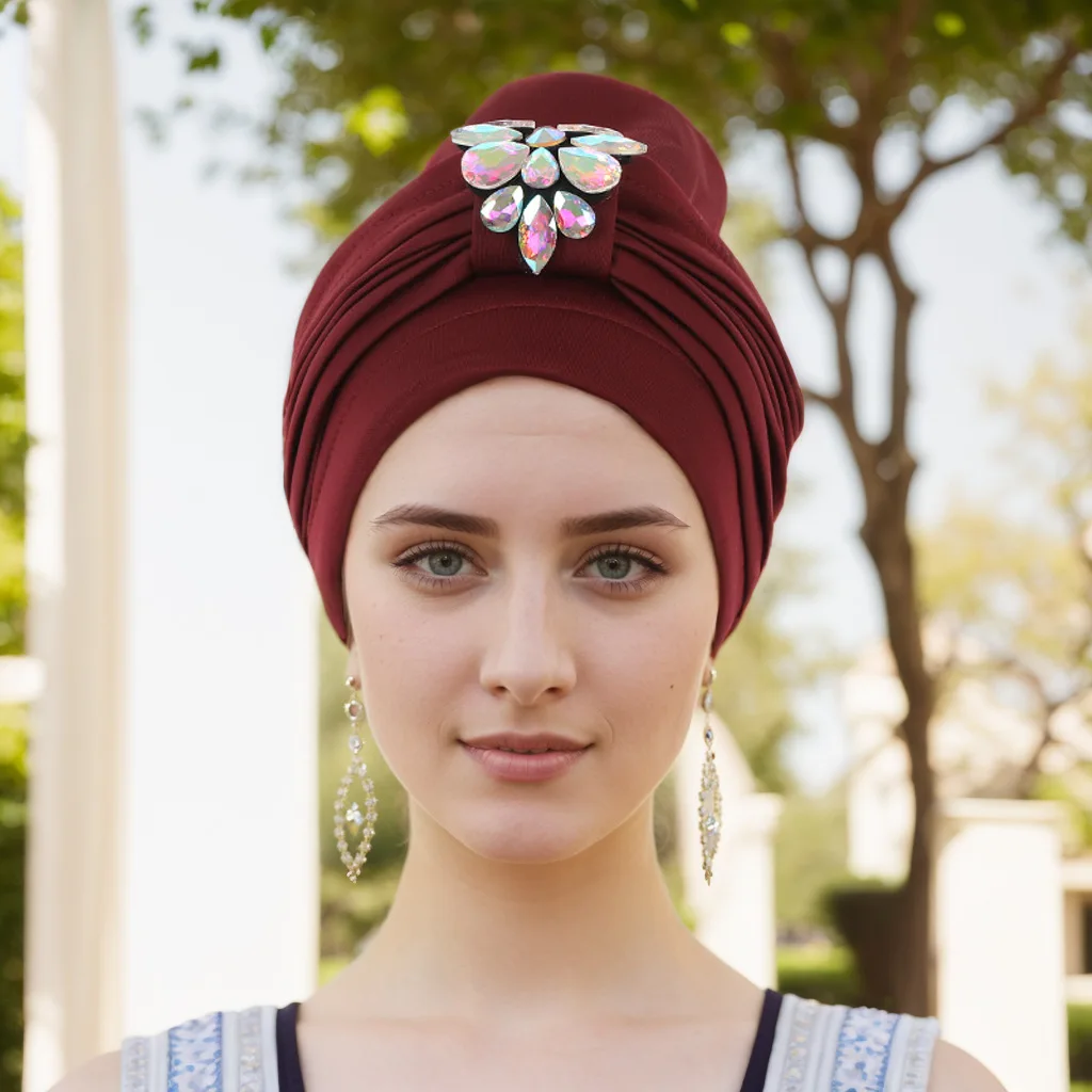 

Diamonds Turban Cap for Women Headscarf Bonnet Femme Head Wraps Headtie Hair Accessories Caps Lady Party Headwear Turbante Hat