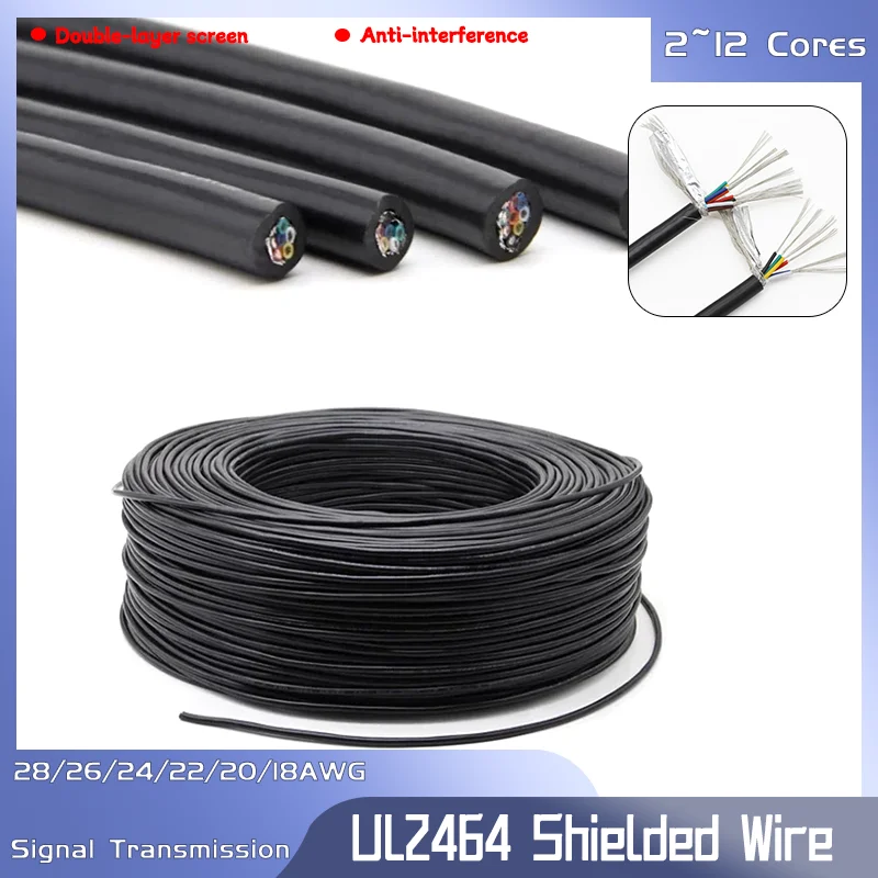 28 26 24 22 20 18AWG 2/5M Channel Audio Line 2 ~12Cores UL2464 PVC Shielded Wire Signal Copper Cable Electric Sheathed Wires