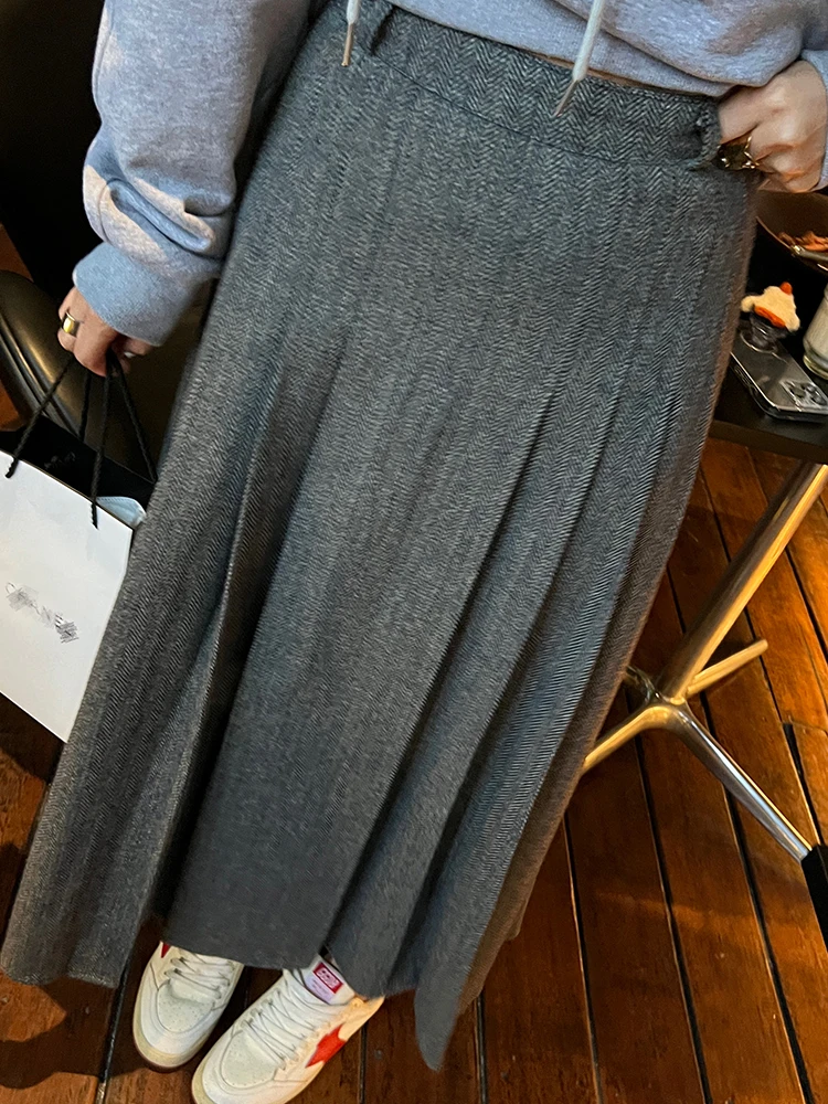 ay A-Line  Skirt Women's 2025 Woolen New Design Sense Small Cro Pleated Skirt Small Size High Waist Commute Sle