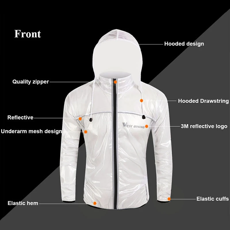 WEST BIKING Windproof Cycling Raincoat Waterproof Reflective Hooded Raincoat Quick Dry Outdoor Sport Long Sleeve Cycling Jacket