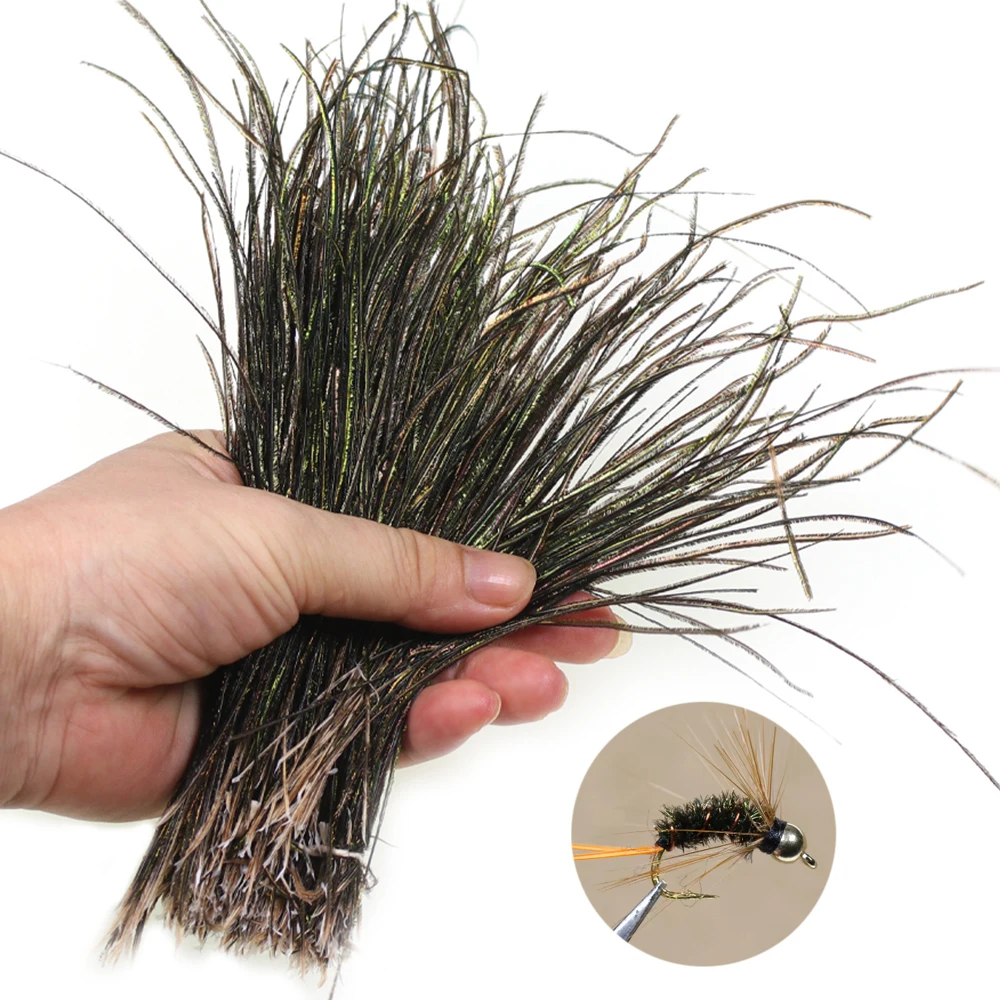 4g/pack 5″ ~ 7″ Natural Olive Green Peacock Herl Feather Fly Tying Material for Nymphs Wet Flies