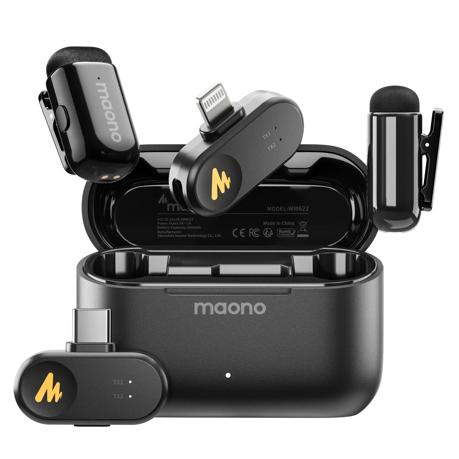Micrófonos inalámbricos MAONO Wave T1 mini, micrófono de solapa con cancelación de ruido, control por aplicación, clip automático, micrófono para grabación y transmisión en streaming.