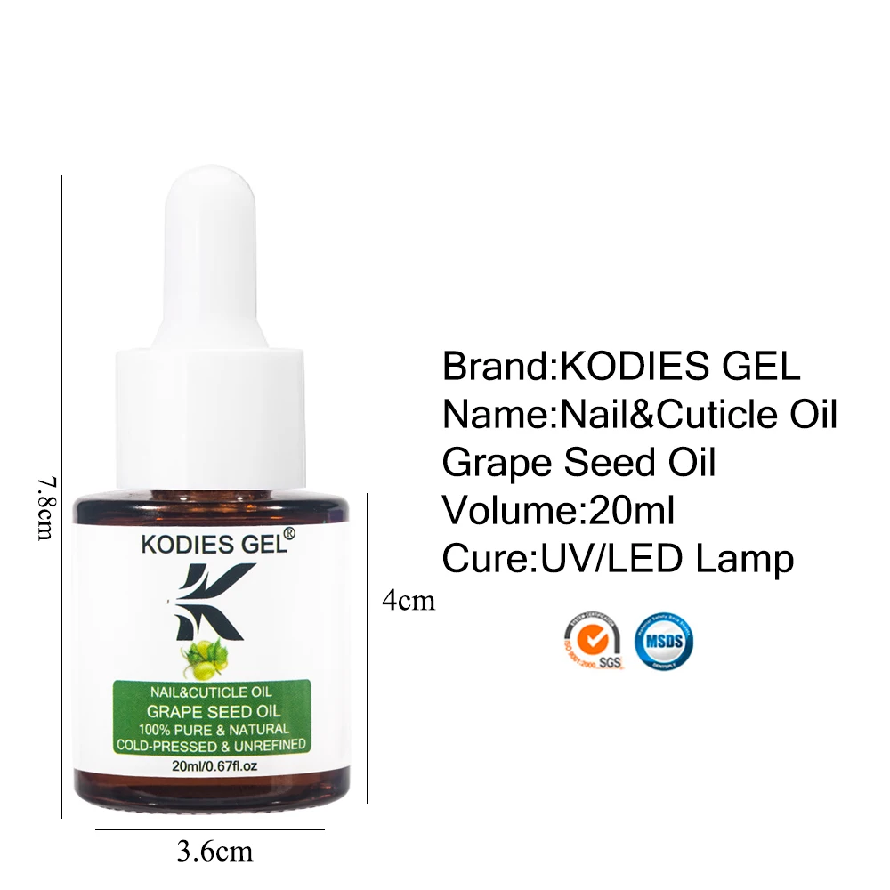 KODIES GEL Cuticle Oil for Nails Organic Grape Seed Natural Pure Essential Oils Nail Hardener Liquid Skin Face Body Care Product