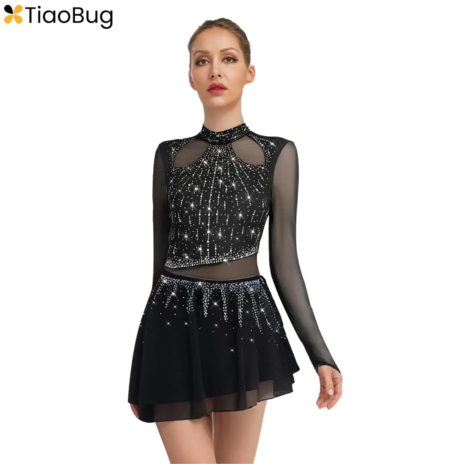 

Women's Lyrical Dance Dresses Long Sleeve Chiffon Skirt Leotard Dress Figure Skating Gymnastics Ballet Dance Performance Costume