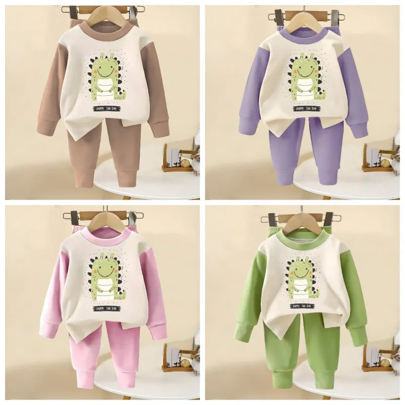 Herbst-Winter Jungen- und Mädchen-Mode Langarm-Heimkleidungssets Kinder Weiche Unterwäsche Anzug Kinder-Pyjamas Schlafanzug – Detail 1