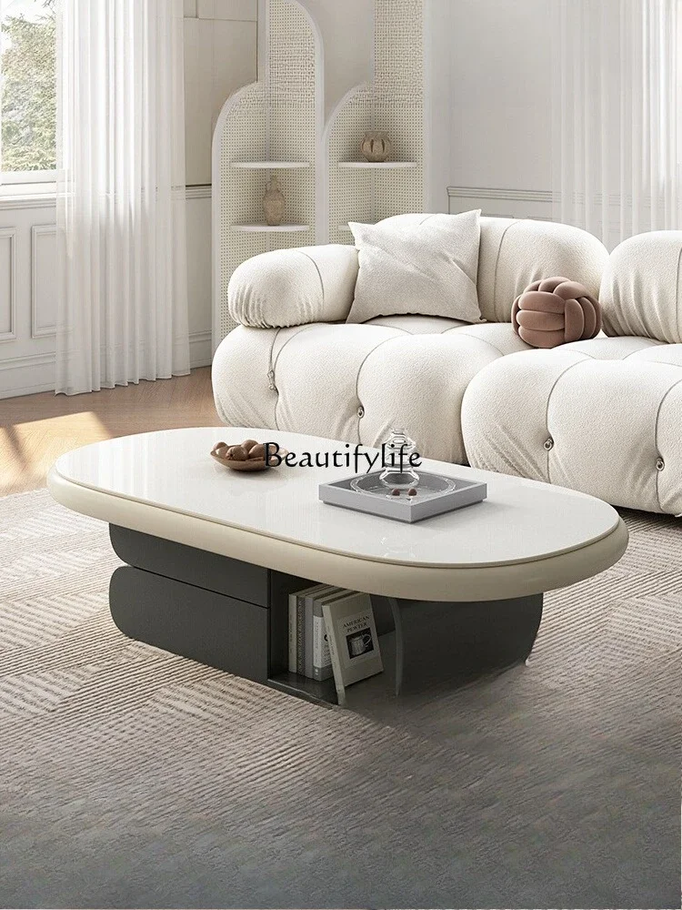 

44-*Cream style living room coffee table creative slate light luxury modern simplicity high sense