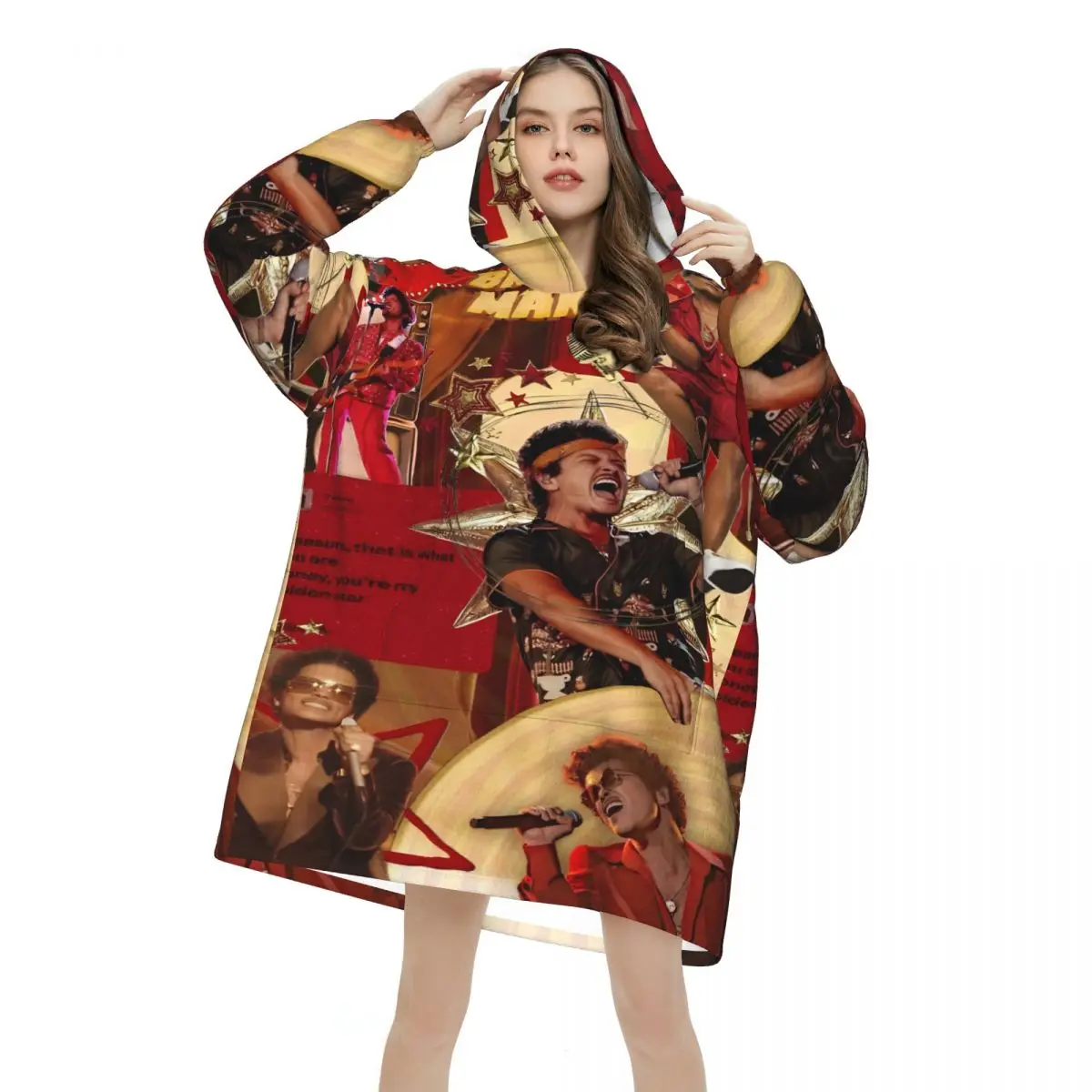 Oversized BrunoS Mars The Romantic Tour Wearable Blanket for Women Men Ultrasoft Plush Warm Sweatshirt Blankets With Pocket