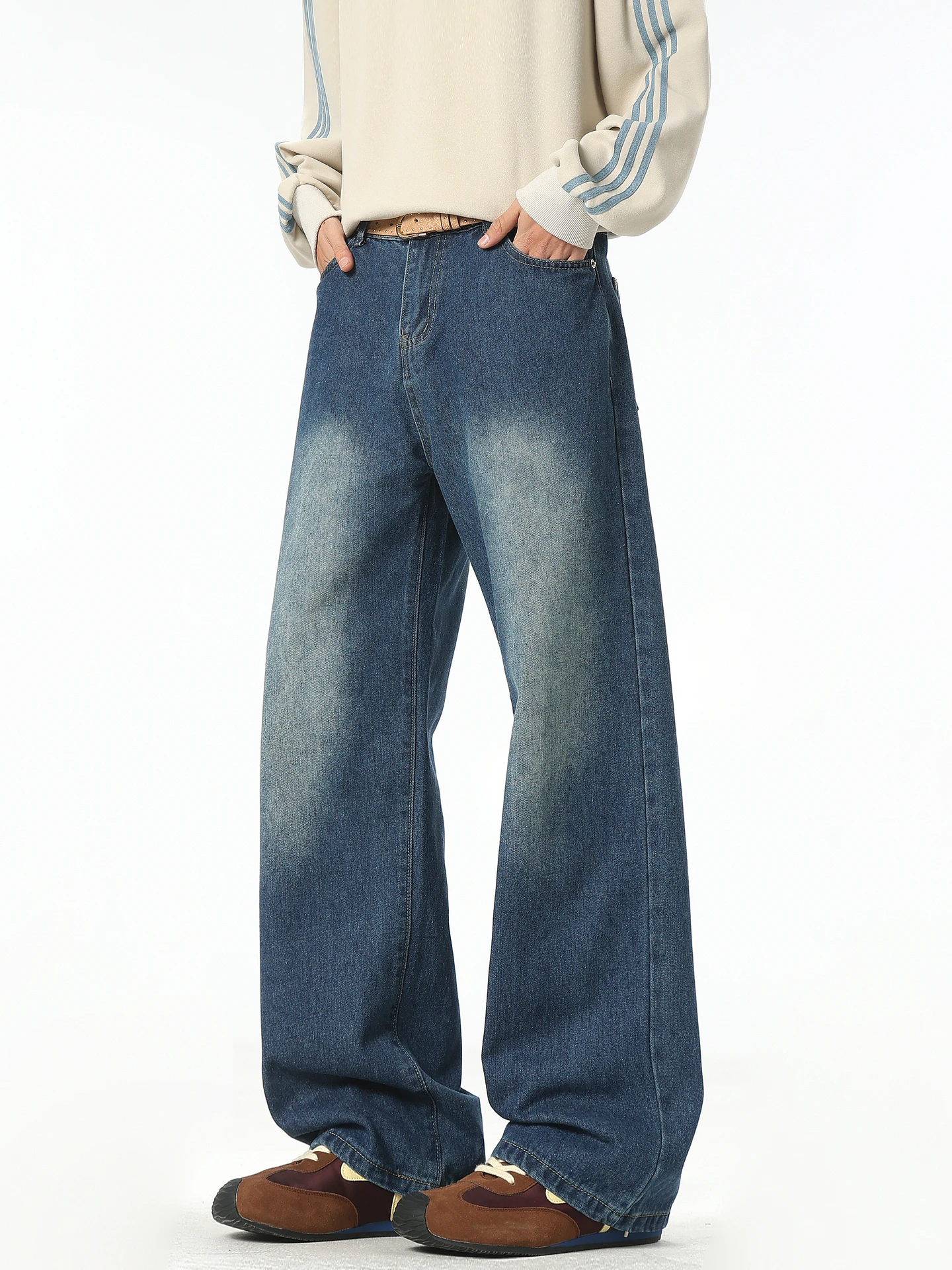 

Wukong Has Sto Trendy American Retro Waed Straight Leg Jeans Men's Street Loose Cleanfit Versatile Long Pants