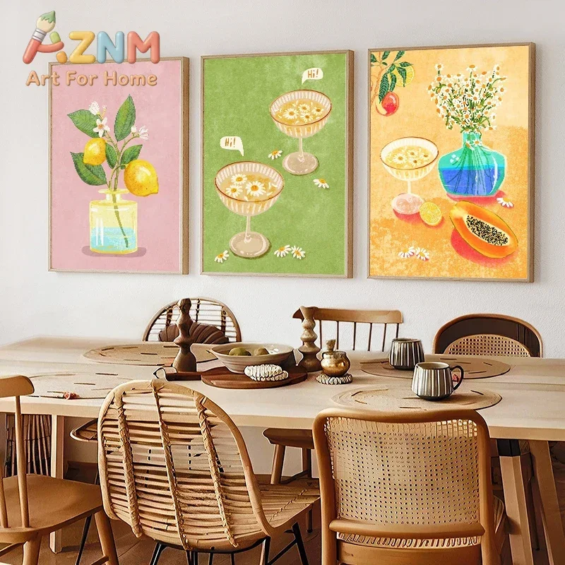 Just Eat It Illustration Wall Art Prints Food Drinks Posters Peach Tree In Vase Canvas Painting Home Decor Kitchen Art Unframed