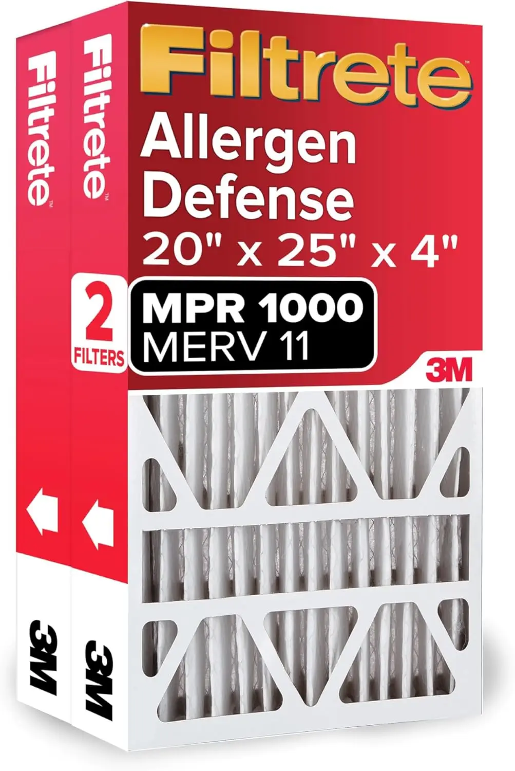 

20x25x4 AC Furnace Air Filter, MPR 1000, MERV 11, Fits Honeywell & AprilAire, Allergen Defense, Electrostatic, 2-Pack