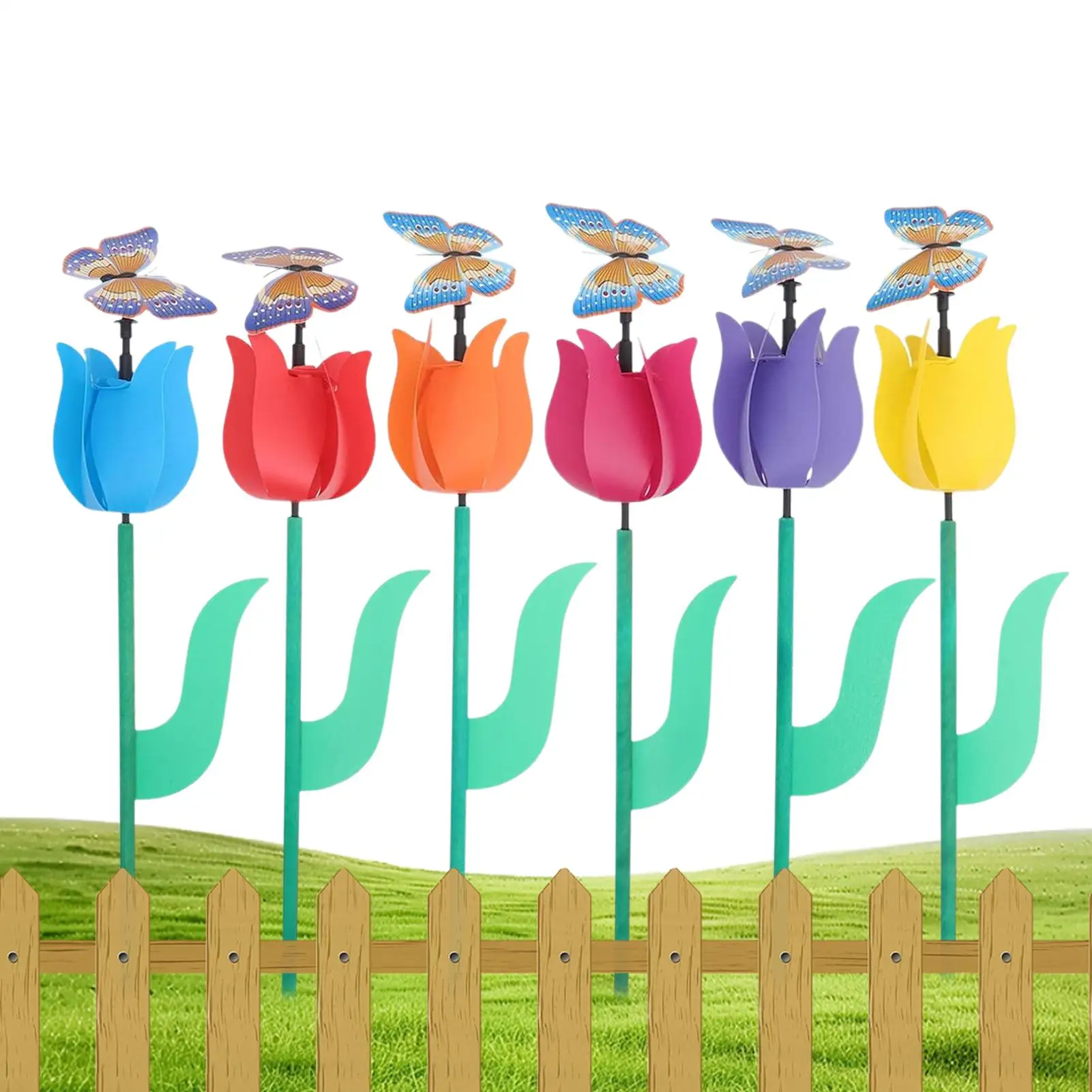 6pcs Tulips Flower Windmills Decorative Colorful Floral Windmills Flower Pinwheels For Backyard Courtyard Lawn Landscaping