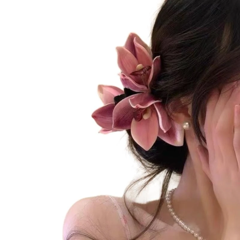 

652F Orchids Flower Hair Clip for Lady Resin Alloy Flower Hair Claw Clip for Everyday Use and Various Occasion Party Supply