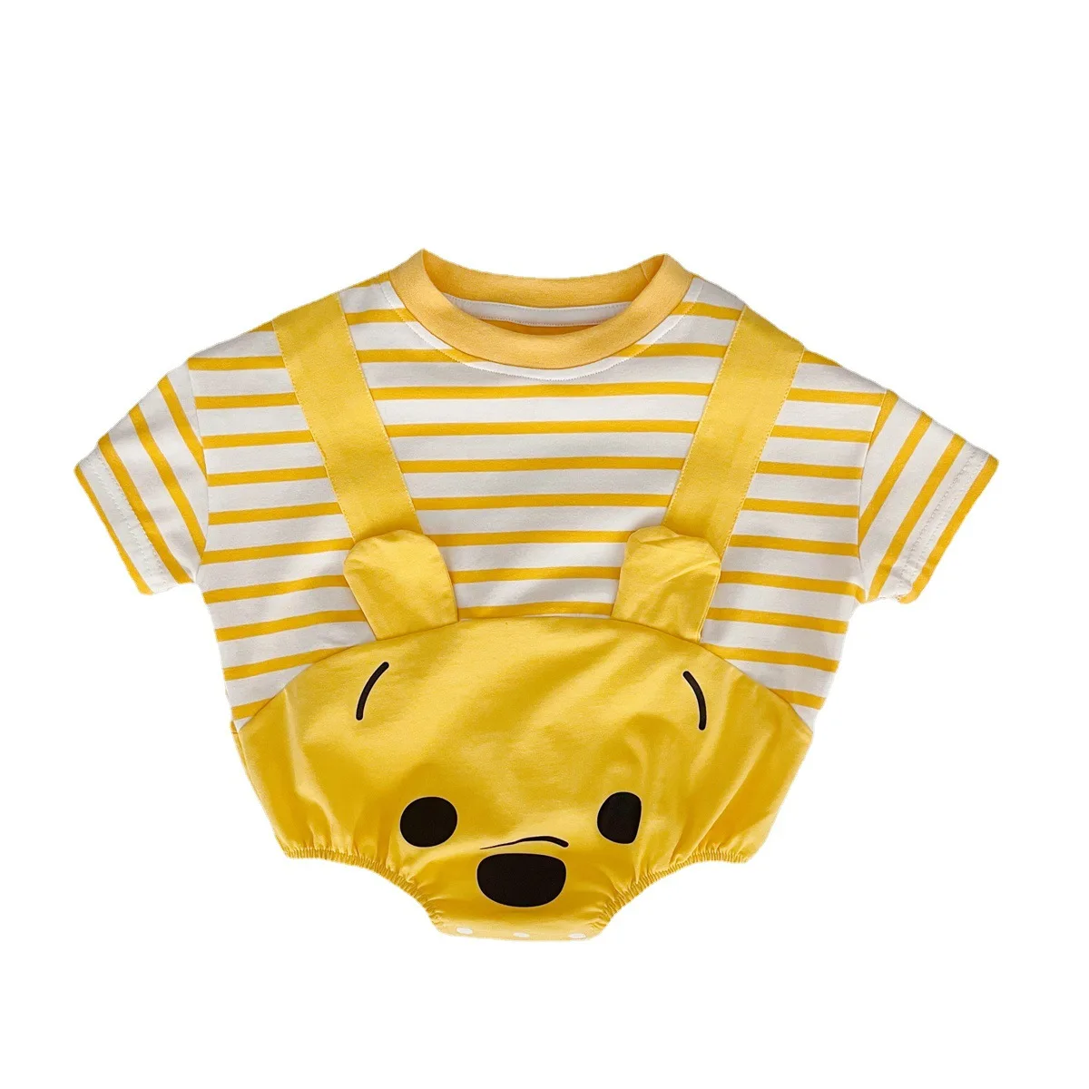 Disney Winnie Fashion Designer Brand Baby Clothes Triangle Cotton Suit Striped Clothes Yellow Bear 0-2 Years