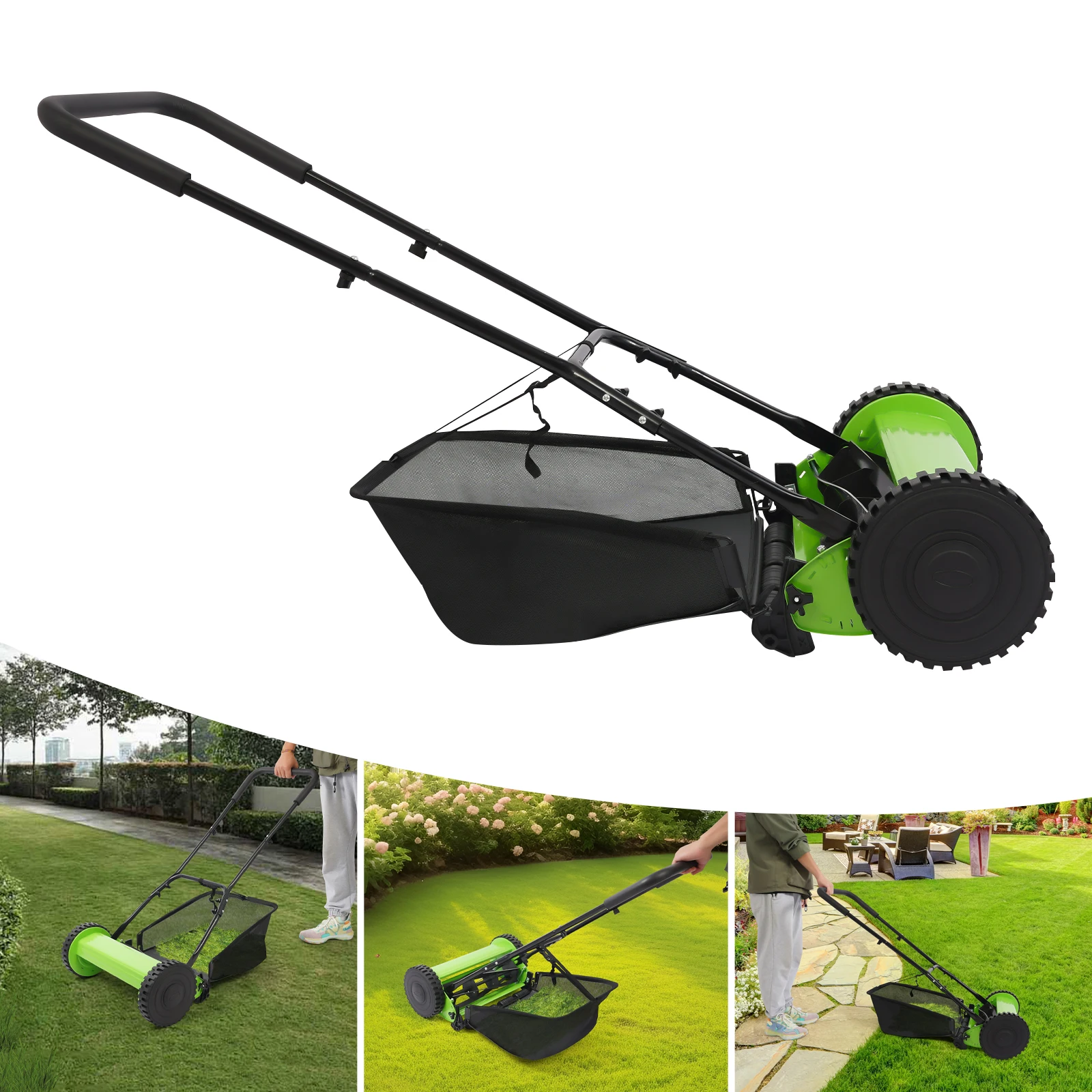 

16-Inch Push Reel Lawn Mower Manual Walk-Behind Cylinder Lawnmower with Grass Catcher