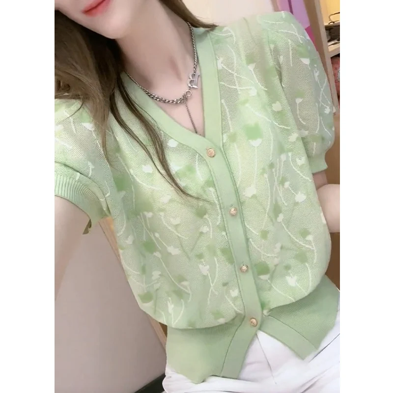 

Модный универсальный женский топ с V-образным вырезом и рукавами-фонариками, на одной пуговице, для повседневной носки, в молодежном стиле