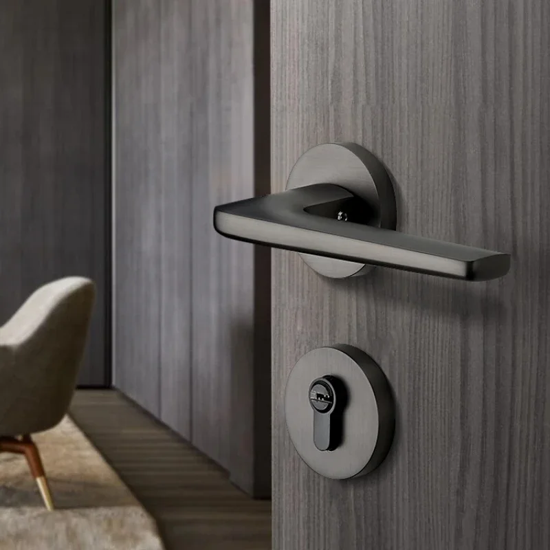 

Door lock indoor bedroom Nordic black split bathroom minimalist room door lock silent solid wood door lock