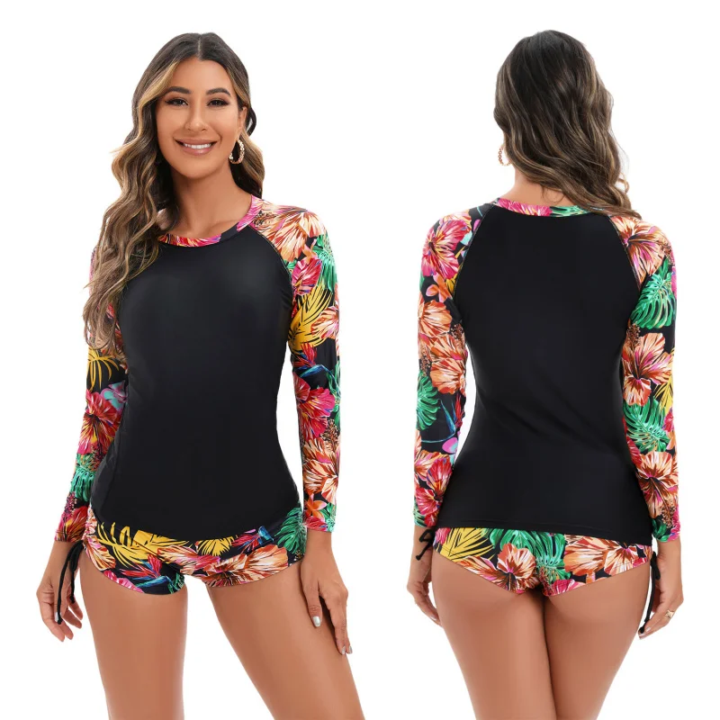 

Two-Piece Swimsuit Set for Ladies, Long Sleeve, Split, Sun Protection, Surfing Suit, Boxers, Sun Protection Clothing