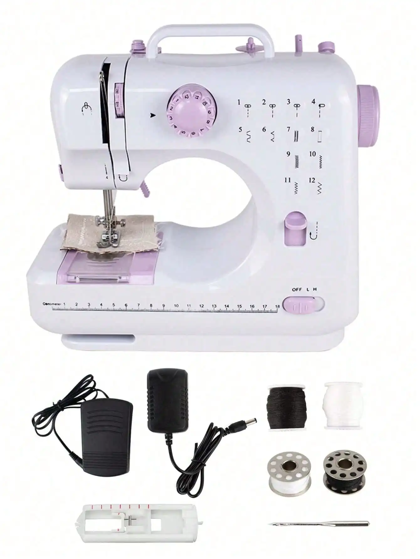 

Portable Mini Electric Sewing Machine for Beginners 12 Stitches Foot Pedal Night Light Speed Control for DIY Home Sewing Mending