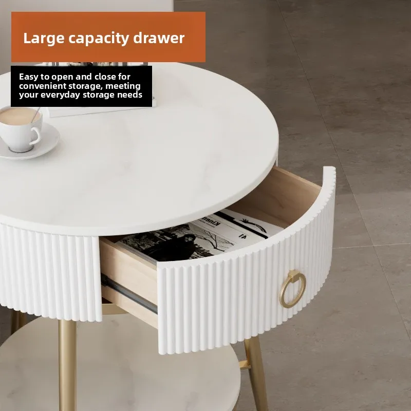 Creative Living Room Sofa Side Cabinet Modern Luxury Round Sintered Stone Small Coffee Table with Drawer Storage