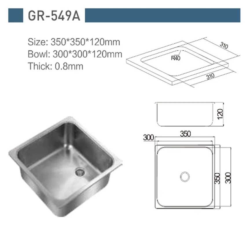 Stainless Steel Hand Wash Basin Sink 350*350*120mm Caravan Boat Camper GR-549A  marine