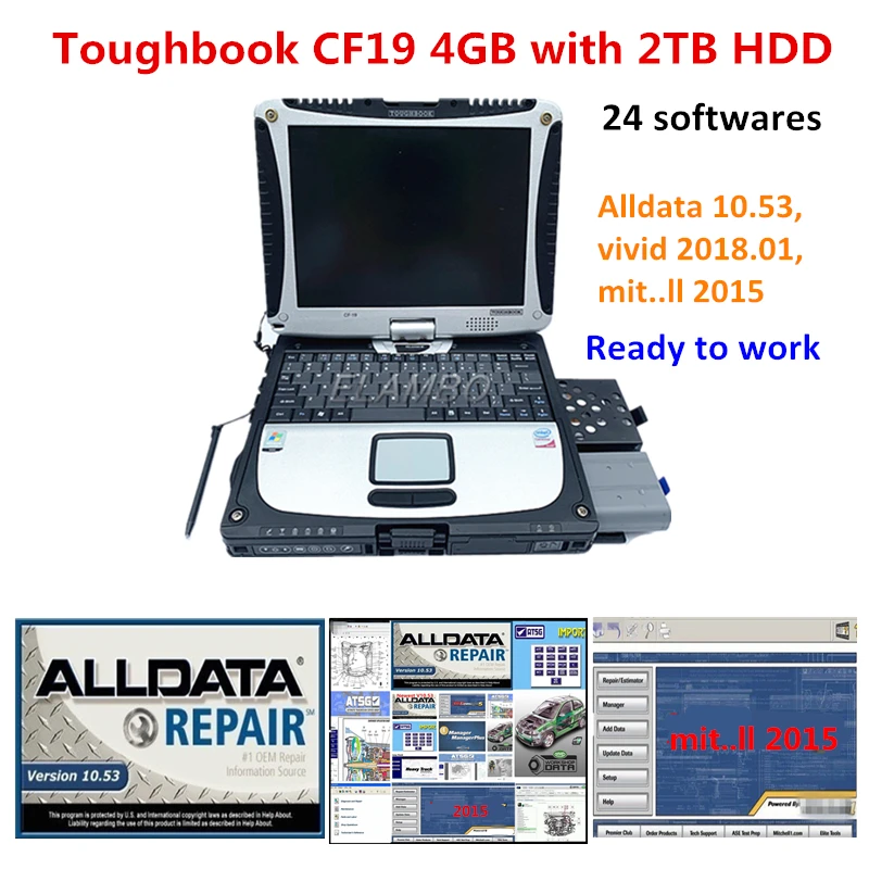 2022 Hot Toughbook CF19 CF-19 Used 4GB Ram with 2TB HDD Alldata 10.53,mit..ll 2015,Atsg software installed well,ready to use