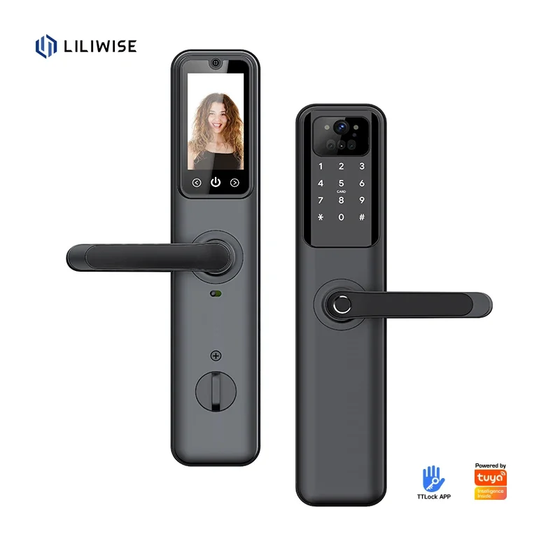 Liliwise  HD Camera Cat Eye Tuya APP Door Lock Digital Password Fingerprint Face Recognition Smart Door Lock with Screen