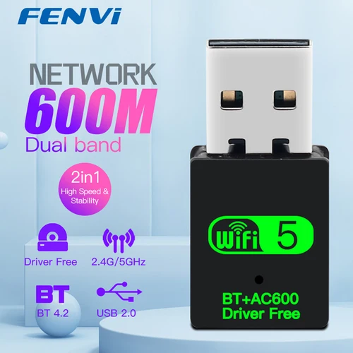 블루투스 4.2 듀얼 밴드 와이파이 동글, 미니 무선 컴퓨터 네트워크 카드 리시버, 600Mbps USB 와이파이 어댑터, 2.4G, 5GHz, 802.11ac 