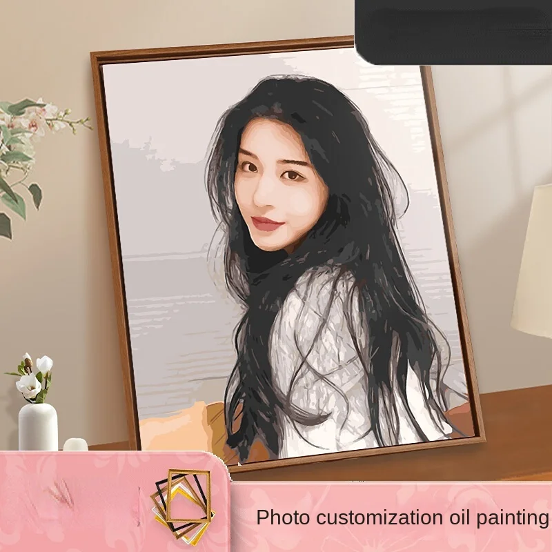 

DIY Digital Oil Painting Custom Fill Real Person Photos Color Fill Oil Painted Portraits Hand Painted Creative Gift