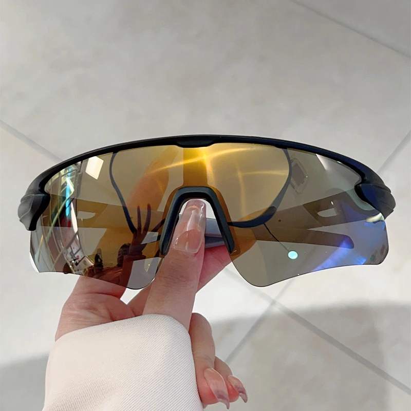 KAMMPT Y2k Sports Goggle Men 2025 New Semi Rimless Mirror Outdoor Cycling Sunglasses Wrapped Round Windproof Shades for Fishing