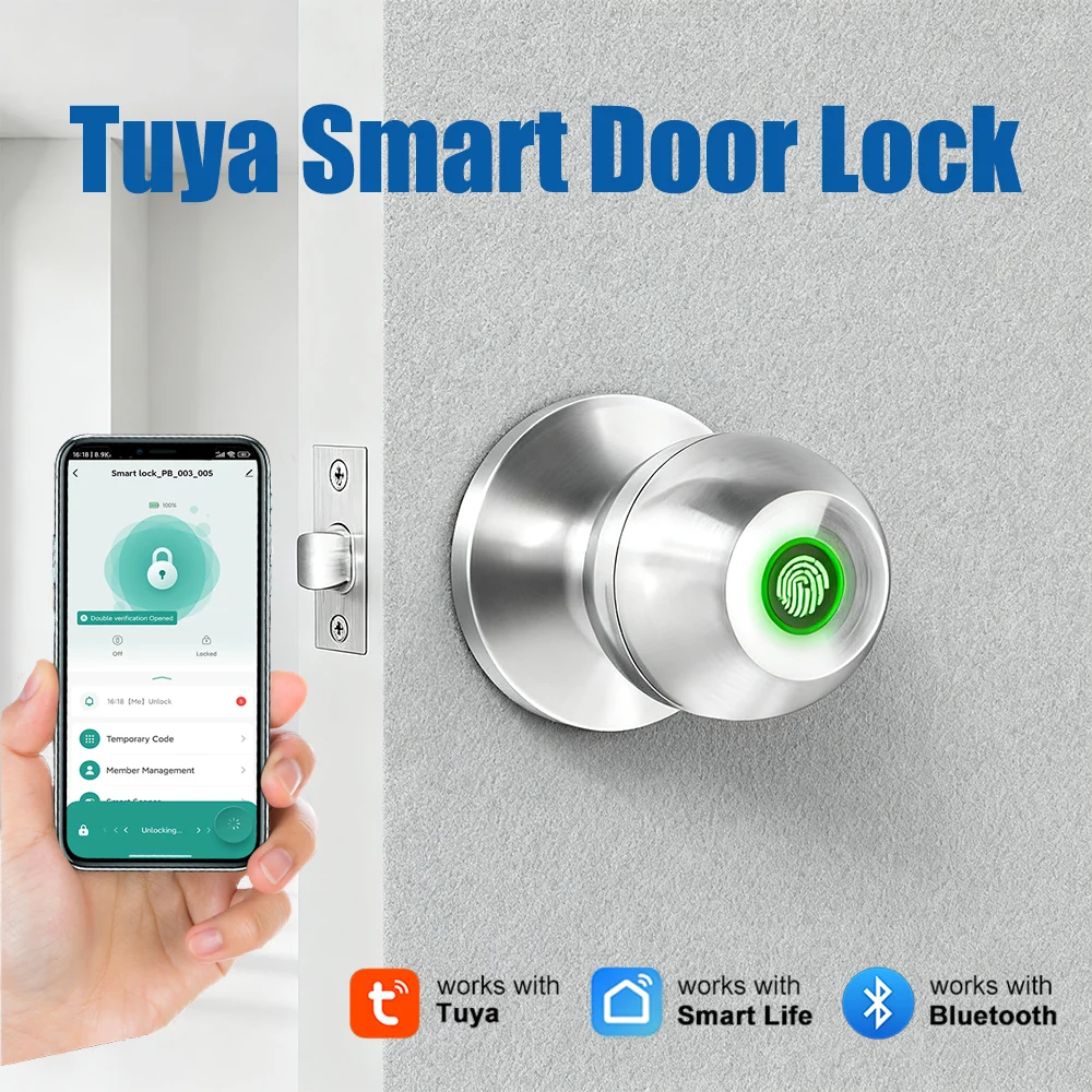 

Tuya Door Lock Bluetooth Fingerprint Recognition Lock Smart Life Unlocking Automation Residential Security Protection