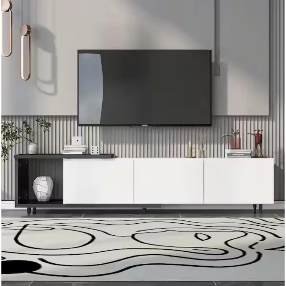 High Gloss Wood Extendable TV Stand Fits TVs up to 89 in. with Adjustable Feet and Storage Drawers