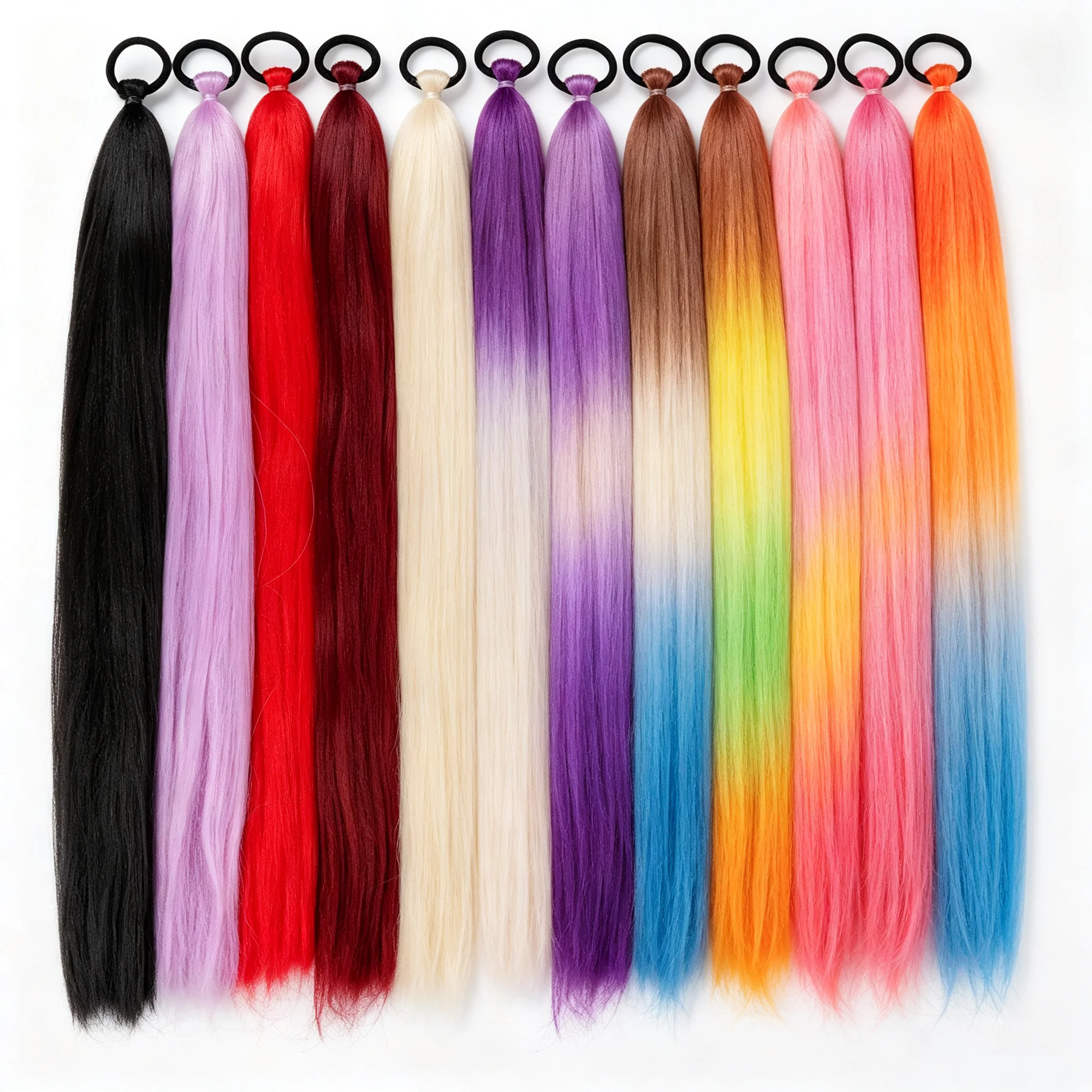65cm Synthetic Purple Ponytail Extension with Rubber Band Long Straight DIY Braided Pony Tail Hairpiece Women Hair Accessories
