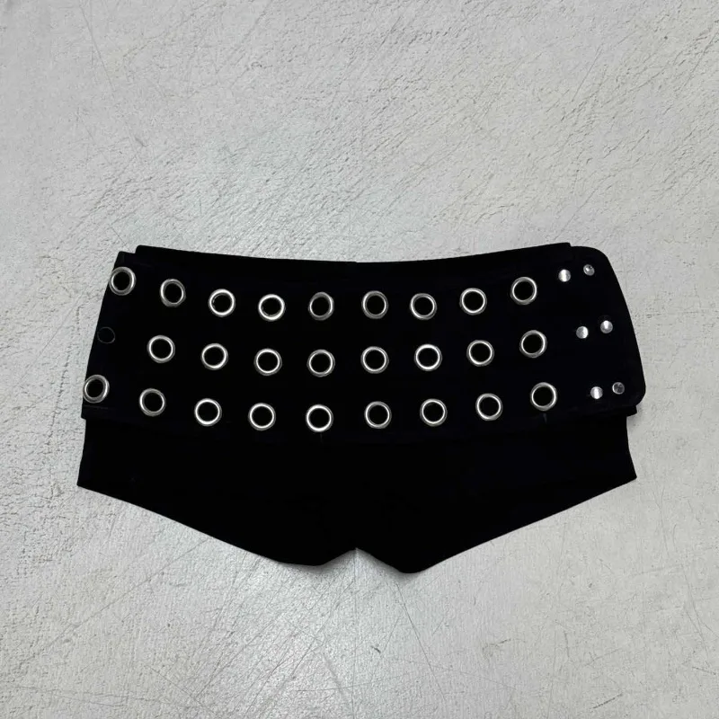 2025 High Street Hip Hop Punk Style Shorts Women Hollow Out Deisgn Low-Rise Trousers Y2k Cut-out Spice Girl Chic Ultra Shorts