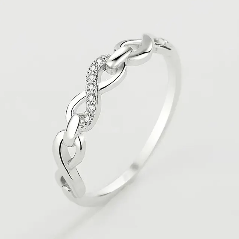 Huitan Elegant Infinity 8 Shaped Finger Ring for Women Wedding Band Accessories Silver Color Luxury Trendy Female Jewelry Gift