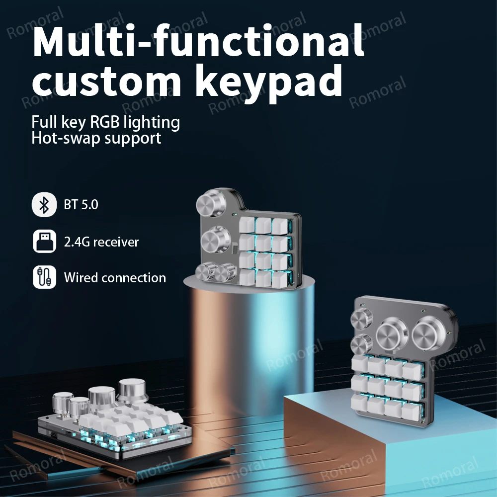 Mini Programming Macro Custom 12 Keys 4 knob Bluetooth 2.4G/BT RGB  Hot-swap Macropad For Gaming Keypad Mechanical/Photoshop