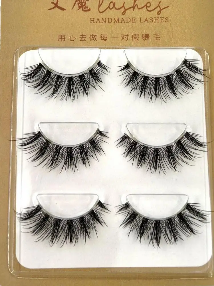 HBZGTLAD 3-Paar-Set, Katzenwimpern, flauschig, Manga, dramatische falsche Wimpern, weiche Kreuzfee, künstliche Nerzwimpern, Dehnungs-Make-up