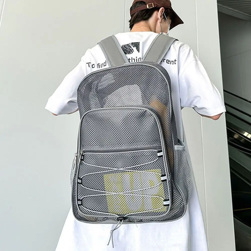 

Портативный сетчатый рюкзак большой емкости на молнии, сумка для фитнеса и тренировок, удобный плечевой ремень, школьный рюкзак для колледжа