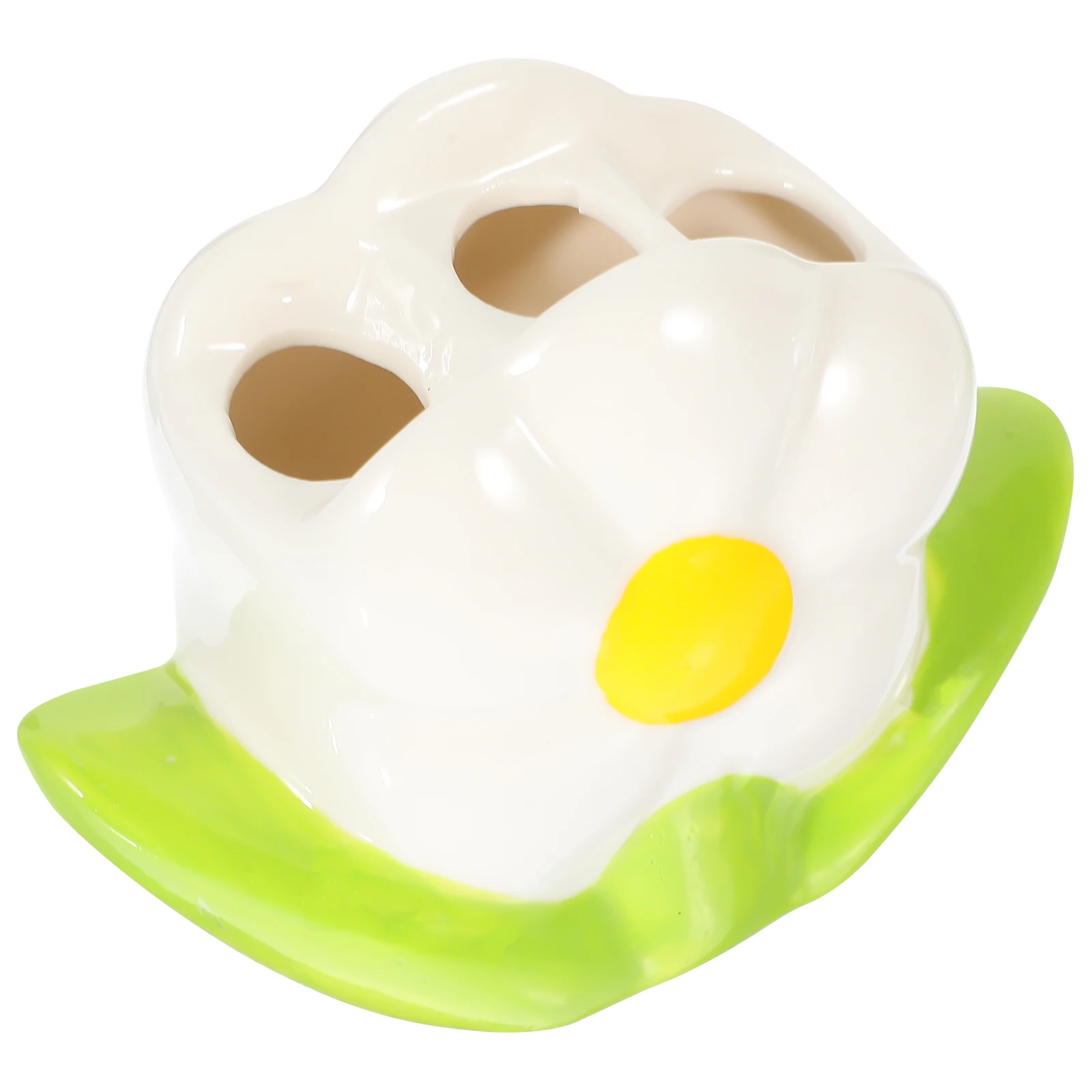 

Ceramic Toothbrush Holder Pen Stand White Flowers Desk Accessory Creative Storage Base Smooth Surface Multifunctional Design