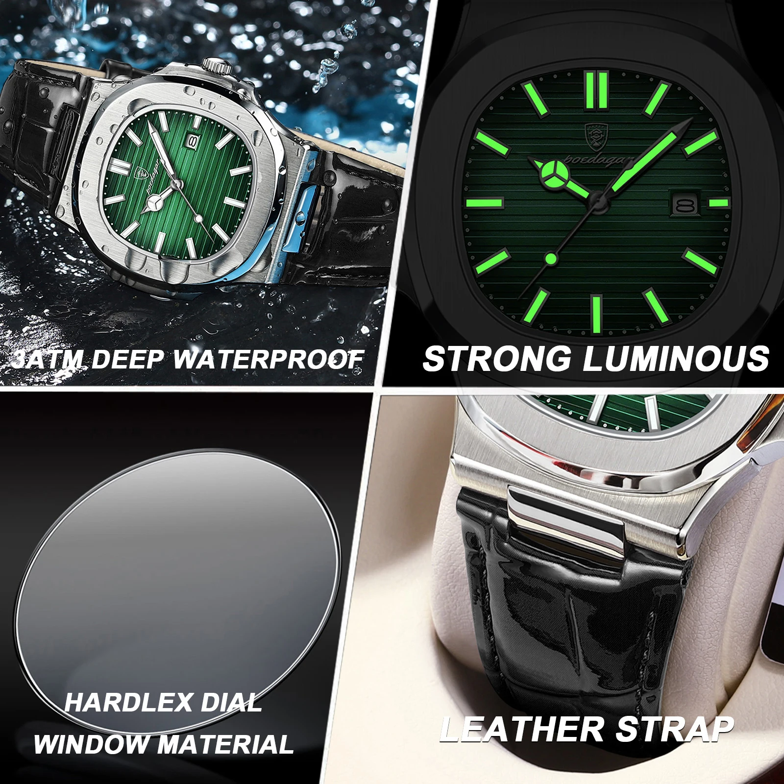 POEDAGAR Top Orologio originale da uomo impermeabile luminoso data in pelle da uomo d'affari orologio da polso moda casual orologi al quarzo da uomo