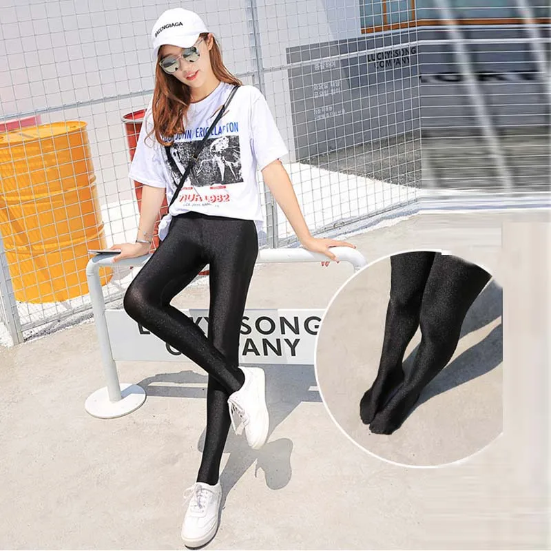Spring Summer Autumn Leggings Women's Thin Ice Silk Bright Black Slim High Waist Elastic Large Size Tights Pantyhose