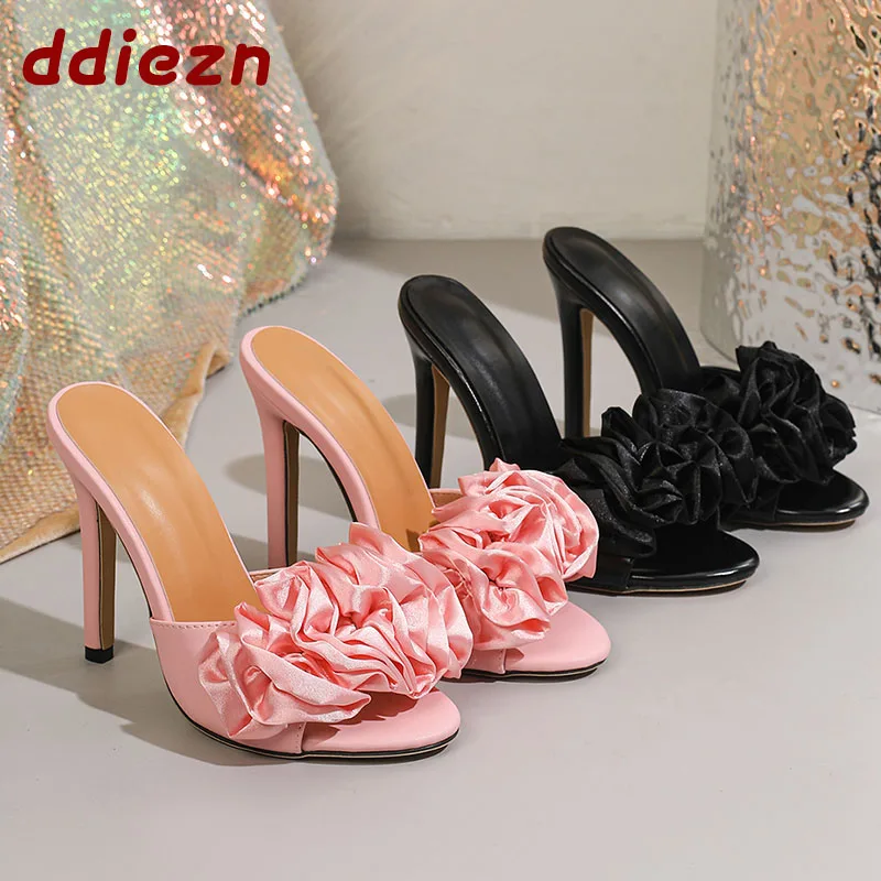 

New Summer Fashion Flower Elegant Women Pumps High Heels Shoes Female Peep Toe Sandals Slip On Ladies Thin Heels Shoes