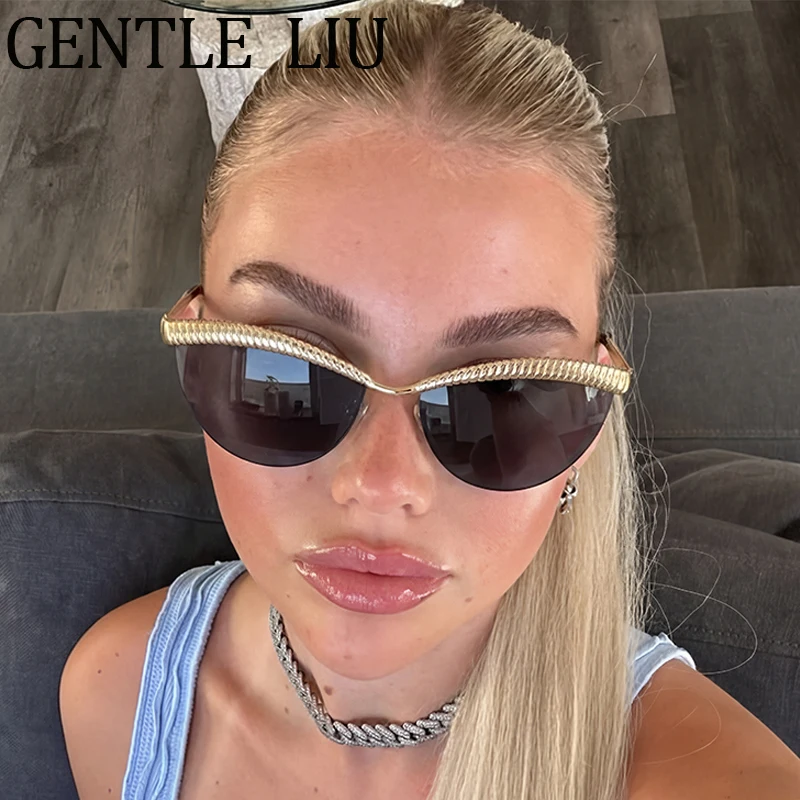

Sexy Cat Eye Sunglasses Women Vintage Luxury Semi-Rimless Metal Frame Brand Designer Sun Glasses Ladies Shades Fashion Eyewear